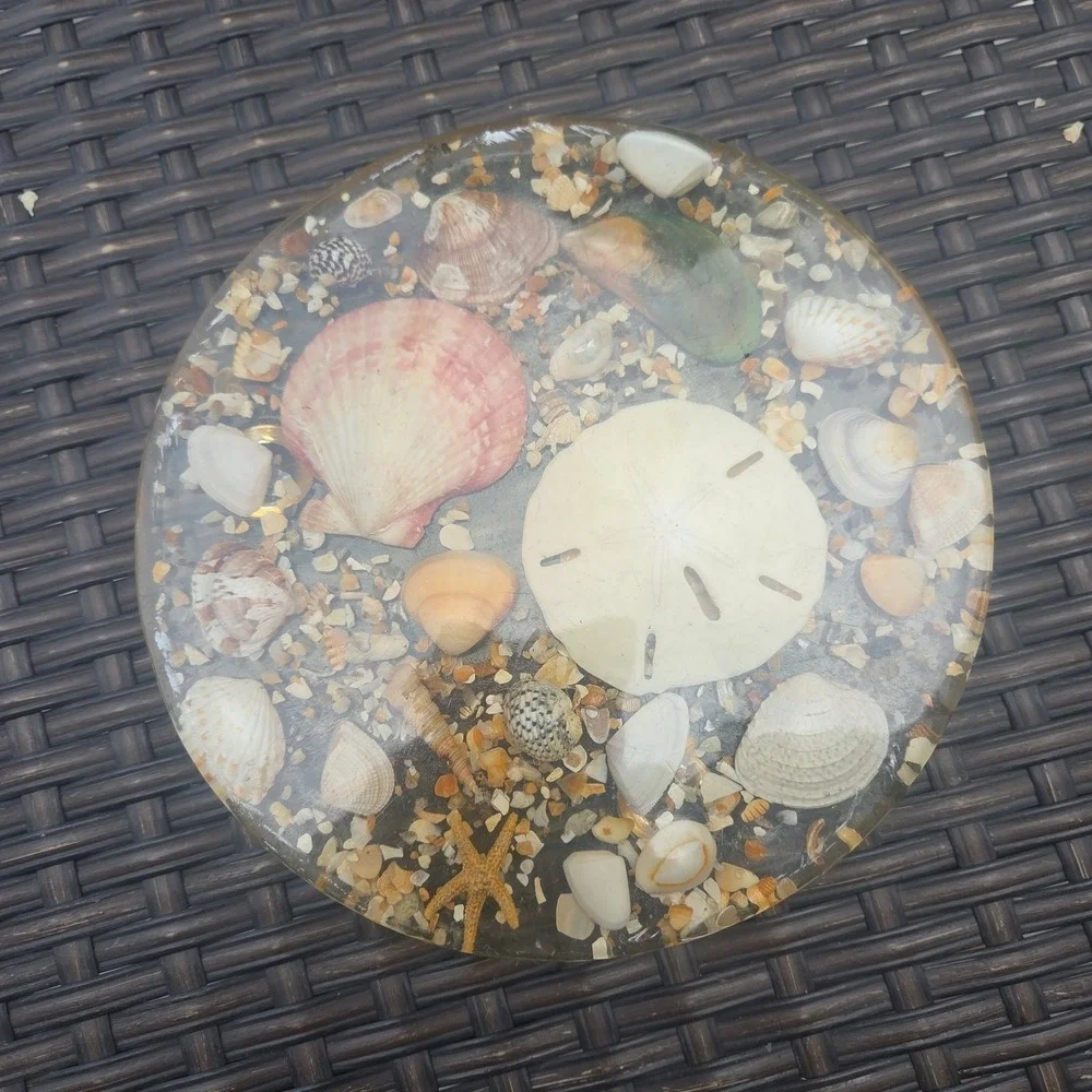 VTG Florida Trivet Seashell Resin Lucite Legend of Sand Dollar 6 3/4
